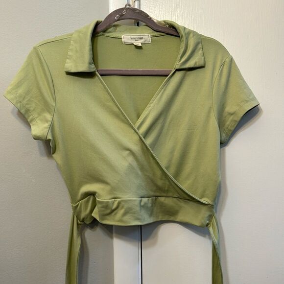 No Comment Light Green Collared Wrap Crop Top XL - Picture 2 of 6